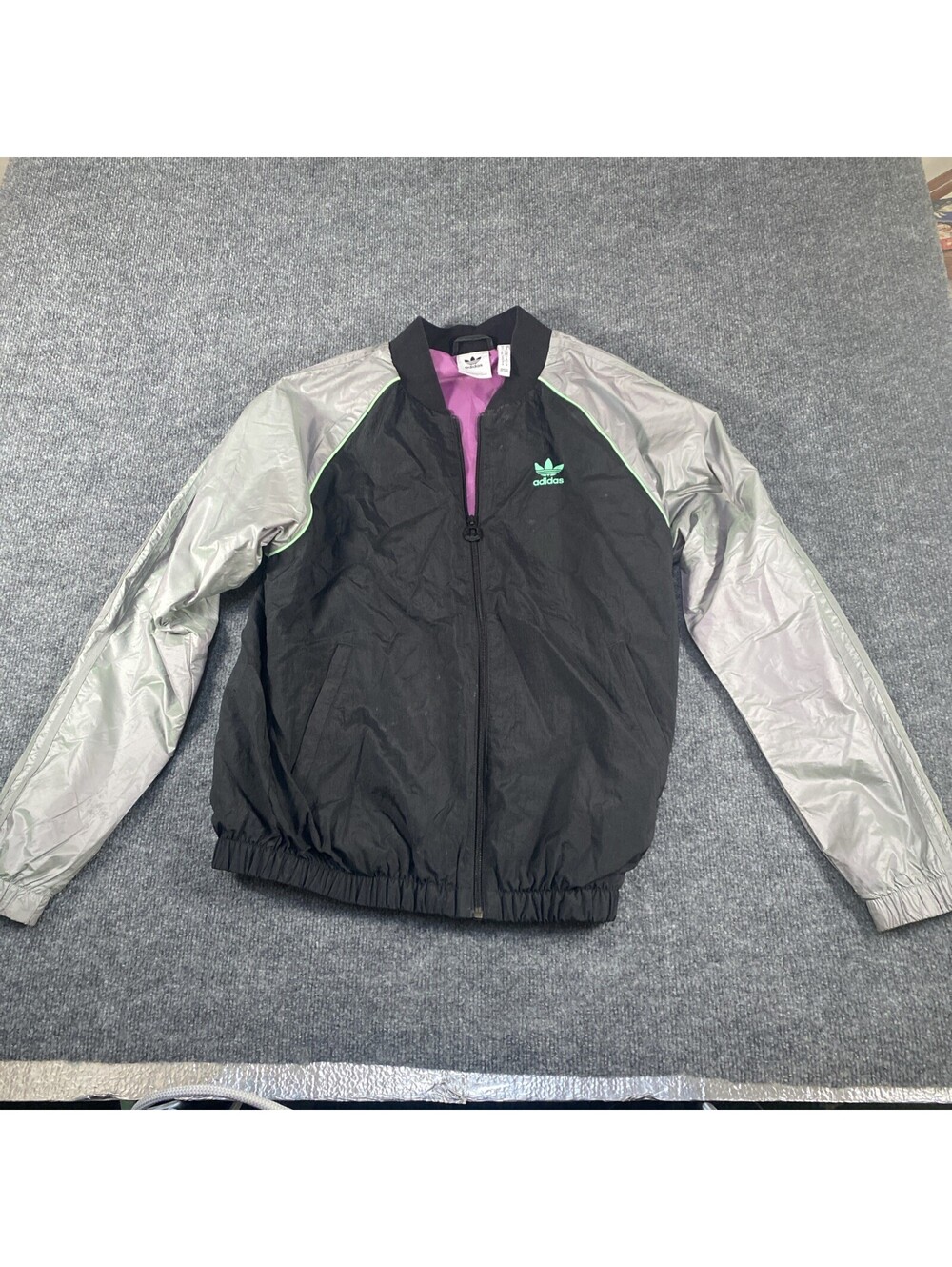 Adidas Women’s Sz S Windbreaker Track Jacket BlackPink Teal  Full Zip Ag